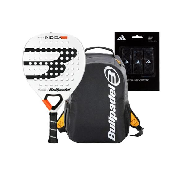 PACK Pala Bullpadel Indiga Power 2025 + Mochila Bullpadel BPM 25004 Performance 2025 + Overgrip Adidas Negros (3)