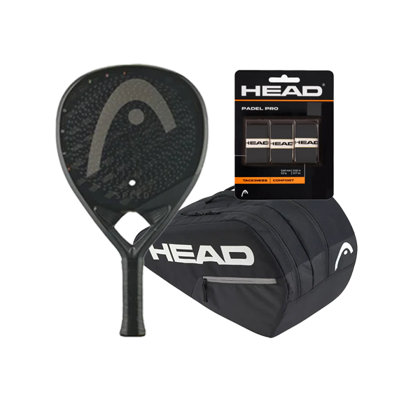 PACK Pala Head Speed One X 2025 + Paletero Head Base + Overgrips Head Negros (3)