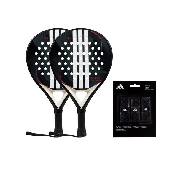 PACK 2 palas Adidas Drive Black 3.4 2025 + Overgrips Negros (3)